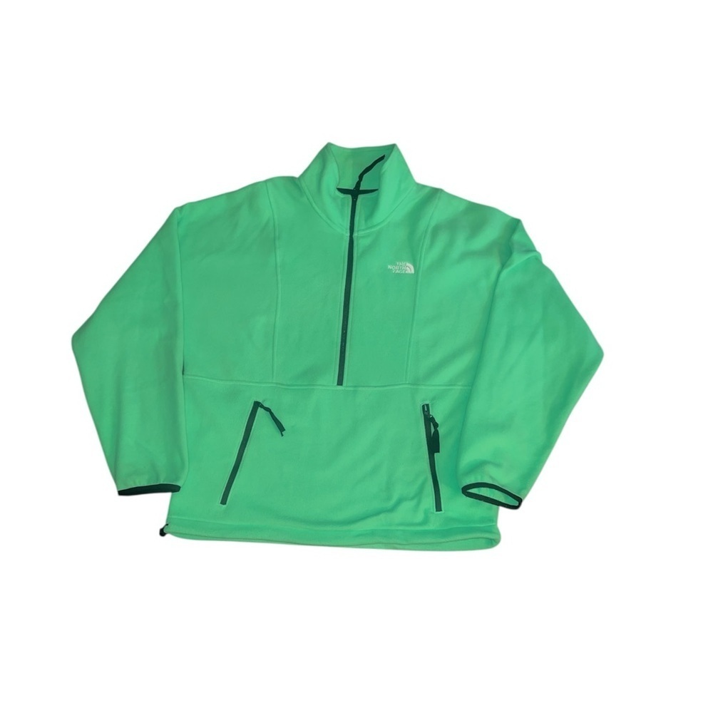 The North Face Neon Green Fleece Jacket. 3/4 zip with zipper kangaroo pocket (M)